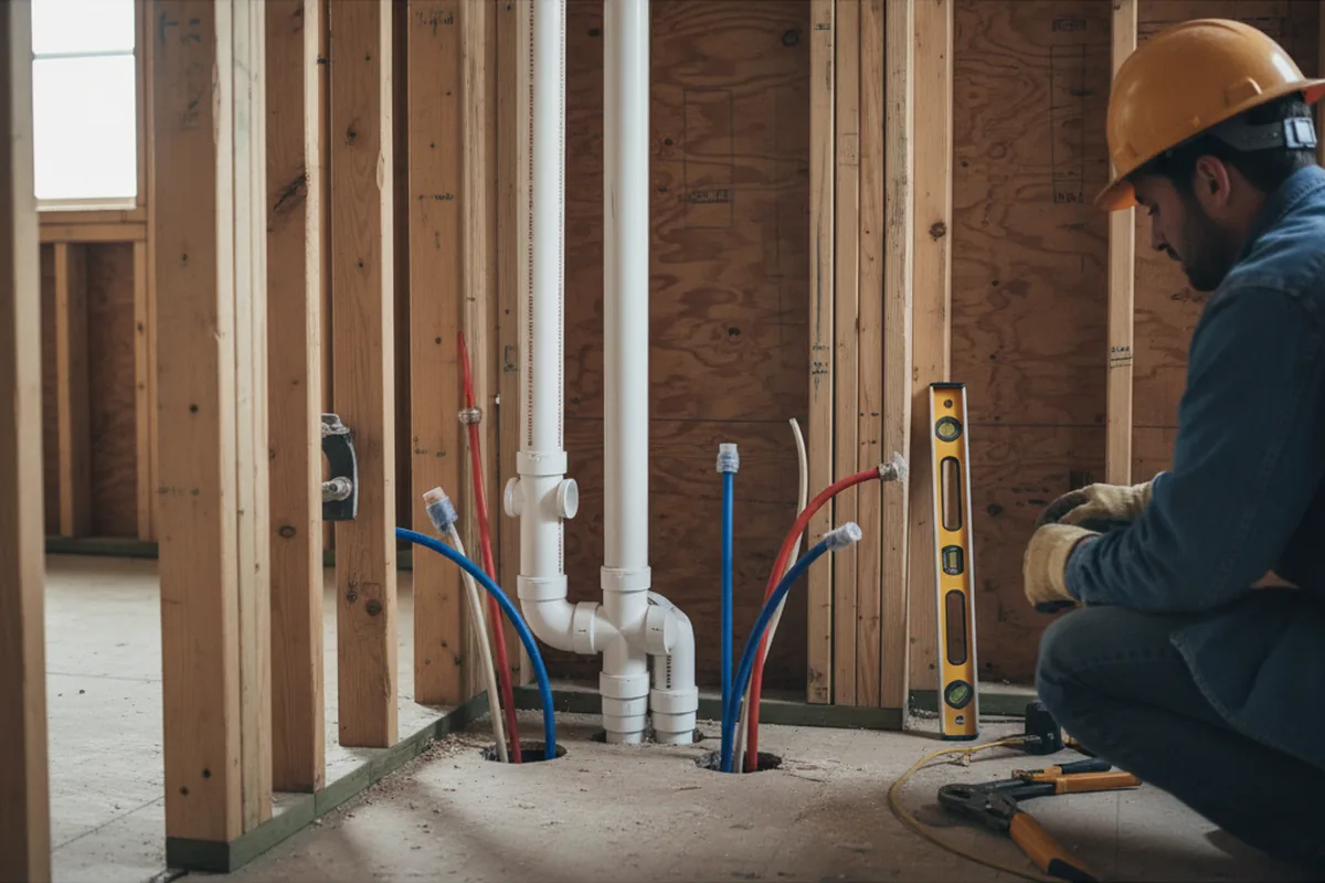 Drain and supply rough-in during Drain Cleaning in Osterville